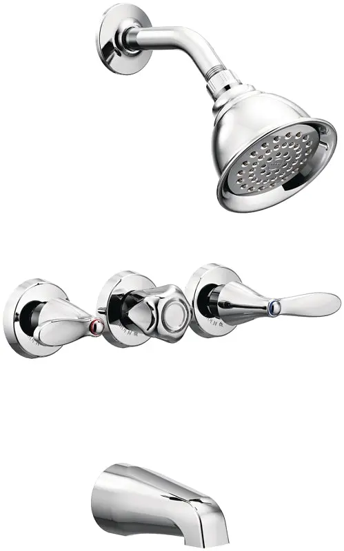Moen 82663/82403 Tub And Shower Trim Set – Three-Handle, Chrome-Plated Metal, 1.75 Gpm Showerhead 1