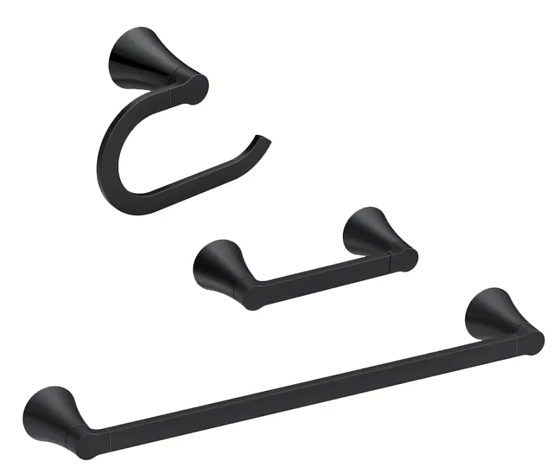 Moen Mikah Bathroom Hardware Set – Matte Black Zinc Finish, 3-Piece Towel Ring, Robe Hook & Tissue Holder 1