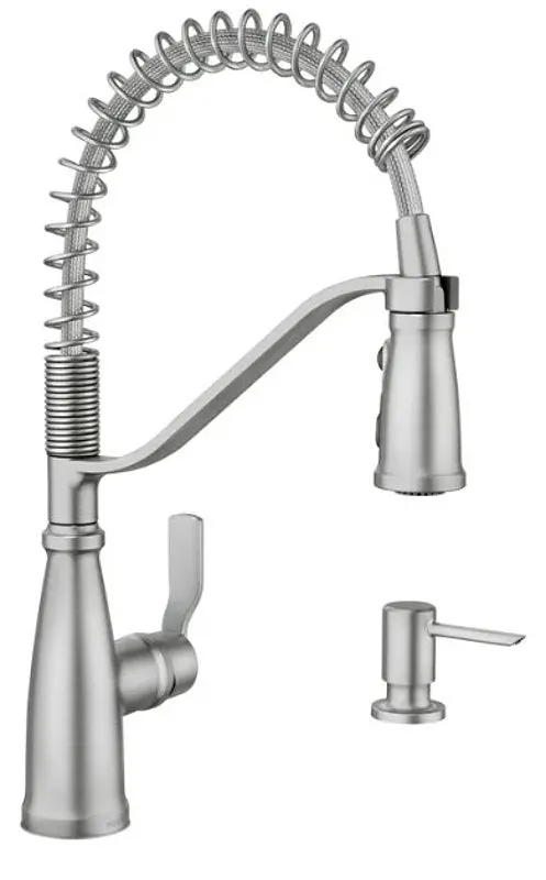 Moen Nolia 87886Srs Single-Handle Stainless Steel Kitchen Faucet – 1.5 Gpm, 3-Hole Mount, Metal Lever Handle 1