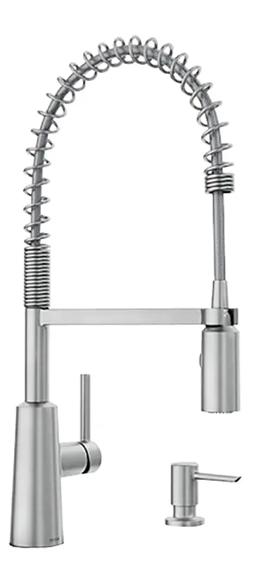 Moen Nori 87897Srs Pre-Rinse Kitchen Faucet – 1.5 Gpm Spot-Resistant Brushed Nickel Spring Pull-Down Model 1