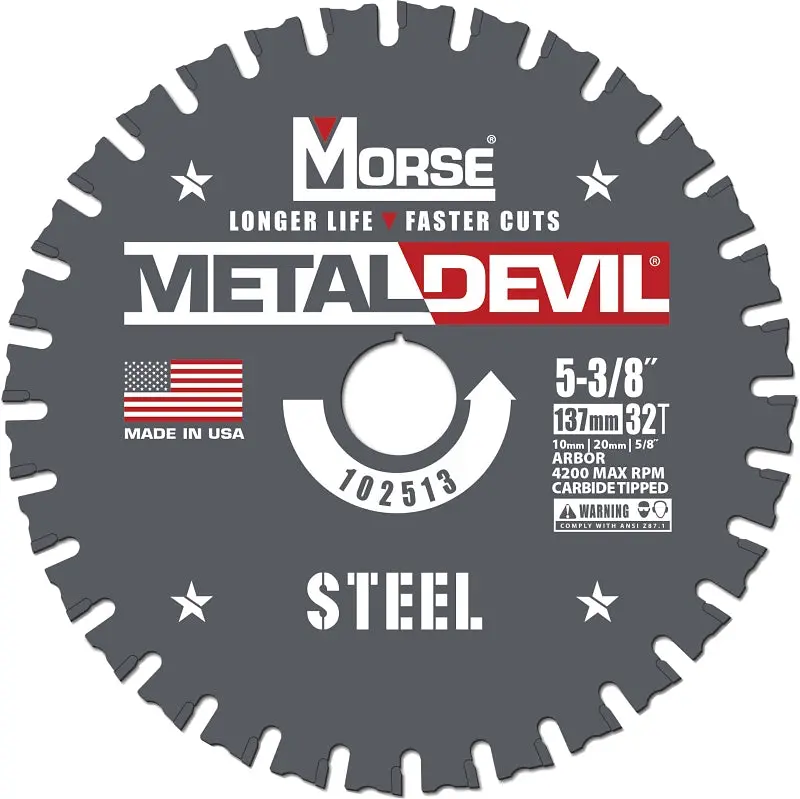 Morse Metal Devil 102513 Circular Saw Blade – 5-3/8-Inch Diameter, 5/8-Inch Arbor, 32-Tooth Carbide-Tipped For Metal Cutting 1