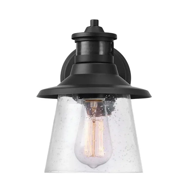 Mountain-Style Seeded Glass Wall Sconce – 9-Inch Height, Matte Black Finish 1
