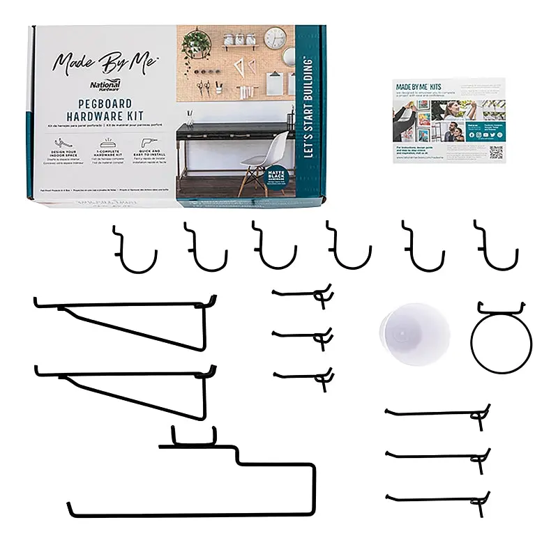 National Hardware Made By Me Pegboard Kit – Matte Black Steel Organization Set With Hooks And Accessories 1
