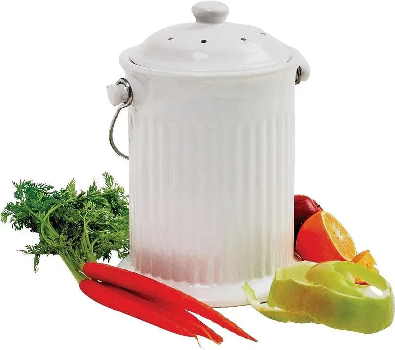 Norpro Ceramic Compost Crock – 1-Gallon Capacity, 5.625-Inch Diameter, 7.25-Inch Height, Matte White 1