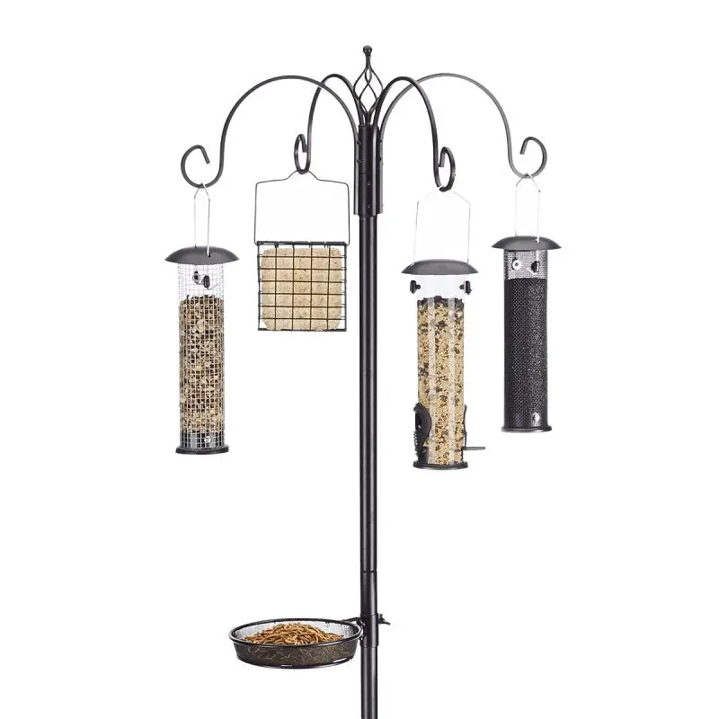 North States 1862 Multi-Height Bird Feeding Station – Suet, Tube & Screened Design, Black Metal-Plastic Hybrid 1