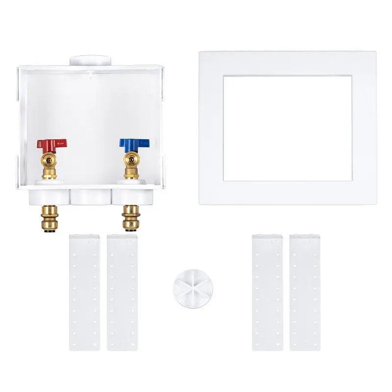 Oatey Quadtro 38300 Washing Machine Outlet Box – White Polystyrene, Dual Valve Configuration 1