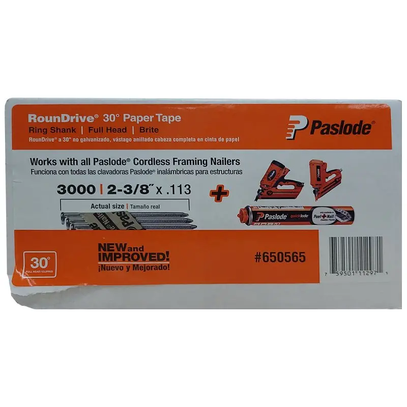 Paslode Round Drive Fuel Cell & Nail Combo – 2.375-Inch Full-Offset Ring Shank Nails, Bright Finish 1