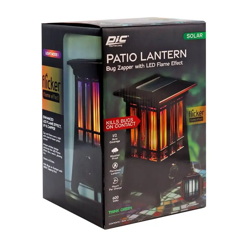 Pic Solar-Powered Patio Lantern Bug Zapper – 600V Led Light, Warm Black Finish 1