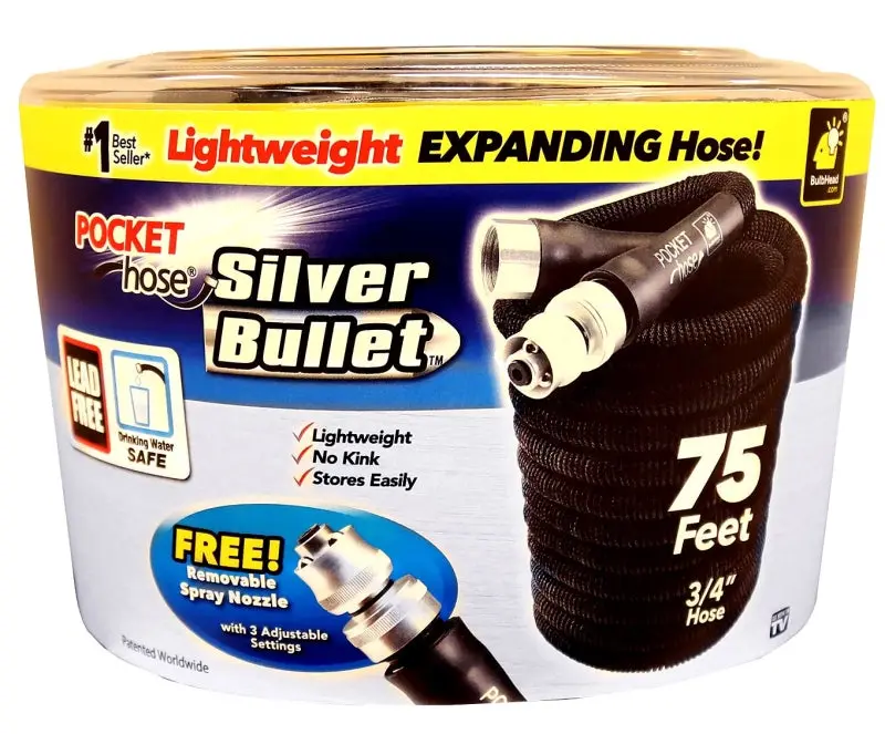Pocket Hose Silver Bullet 13489-12 Expandable Garden Hose – 75 Ft, 3/4 In Diameter, Reinforced Black Pvc 1
