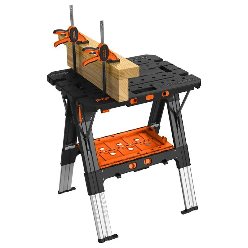 Pony 60P Heavy-Duty Aluminum Workbench With Plastic Top – 31" Wide, 35" High, 500–1000 Lb Capacity, Black & Orange Finish 1