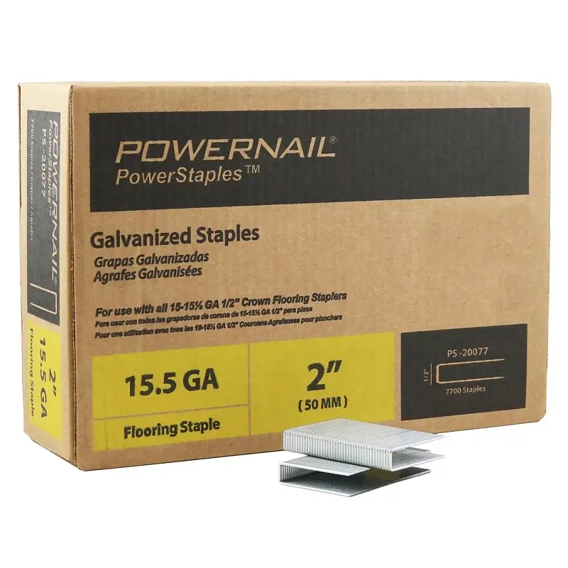 Powernail Ps20077 Galvanized Flooring Staples – 1/2" Crown × 2" Leg, 15.5 Gauge, 7700 Per Box 1