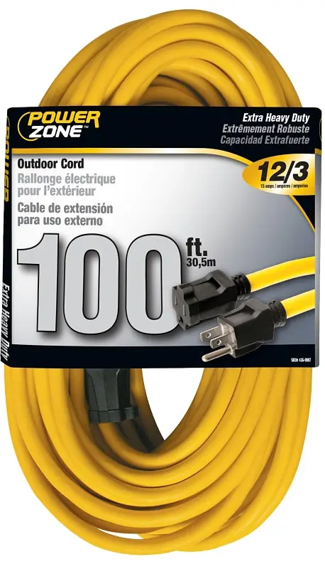 Powerzone Or500835 Industrial Extension Cord – 12 Awg, 100-Foot Yellow Jacket, 125V, Heavy-Duty Outdoor Rating 1