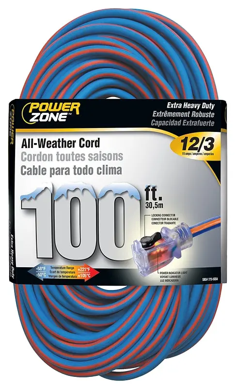 Powerzone Orc530835 Heavy-Duty Extension Cord – 12 Awg, 100 Ft, 125 V, Grounded Plug & Receptacle 1