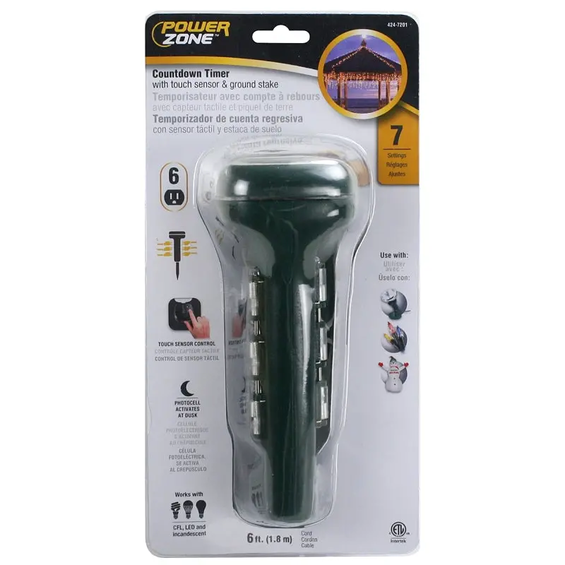 Powerzone Orcdtstk6 Smart Outdoor Timer – 6-Outlet, 24-Hour Programmable, Green Ground Stake 1