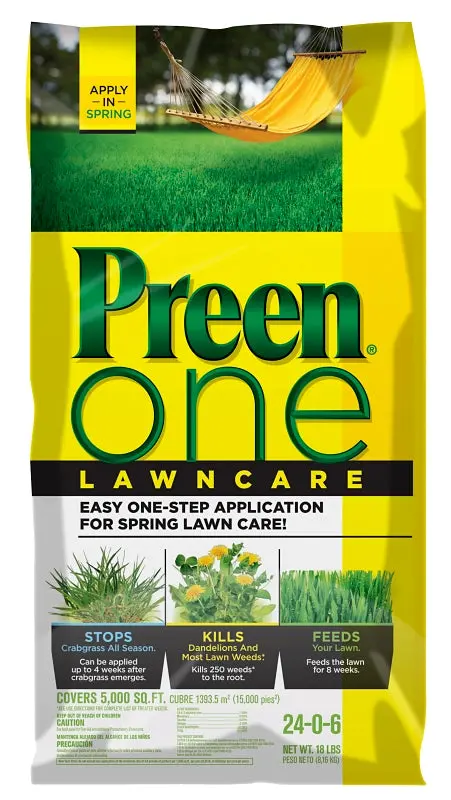 Preen 21-64157 Granular Lawn Fertilizer & Weed Preventer – 18 Lb Bag, Npk 24-0-6 1
