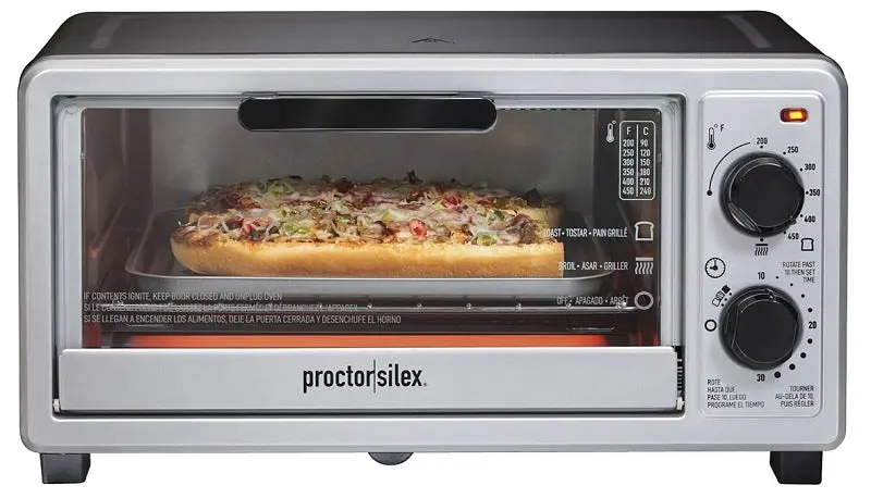 Proctor Silex 31260G 4-Slice Toaster Oven – 1100W Stainless Steel Countertop Appliance With Manual Controls 1