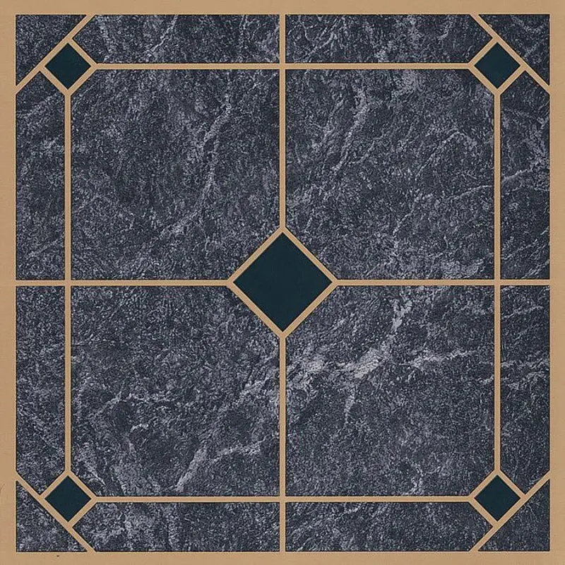 Prosource Cl2002 Vinyl Self-Adhesive Floor Tiles – 12" X 12", Square Edge, Blue/Gold Pattern 1