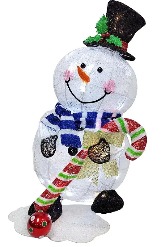 Puleo Lighted Led Snowman Decor – 32-Inch Tall, Multi-Color Warm/Cool White & Red Lights 1