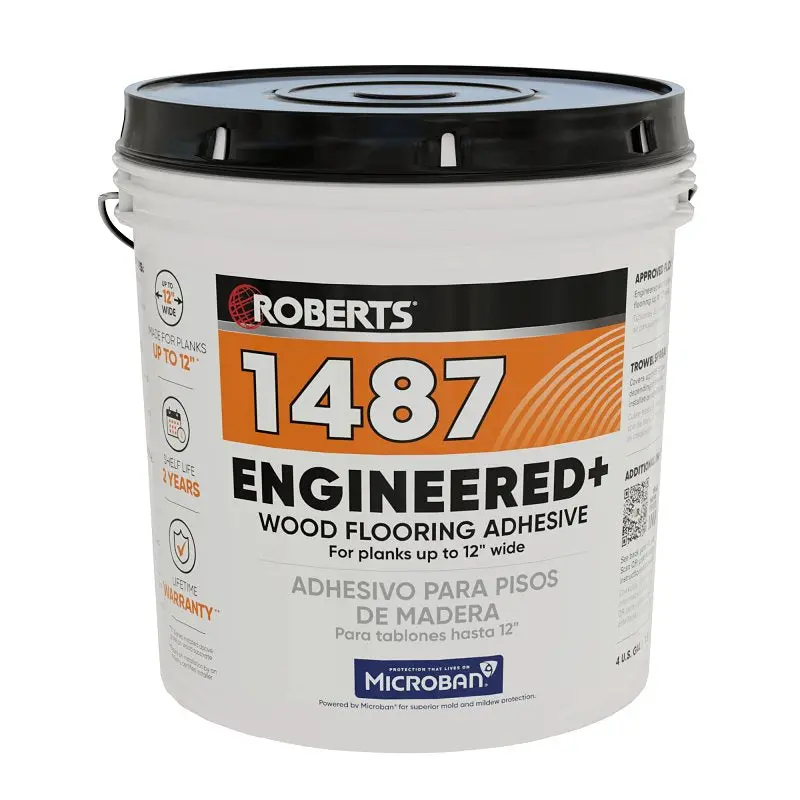 Roberts 1487-4 High-Performance Floor Adhesive — Beige Paste Formula, 4-Gallon Pail For Hard Surface Installation 1