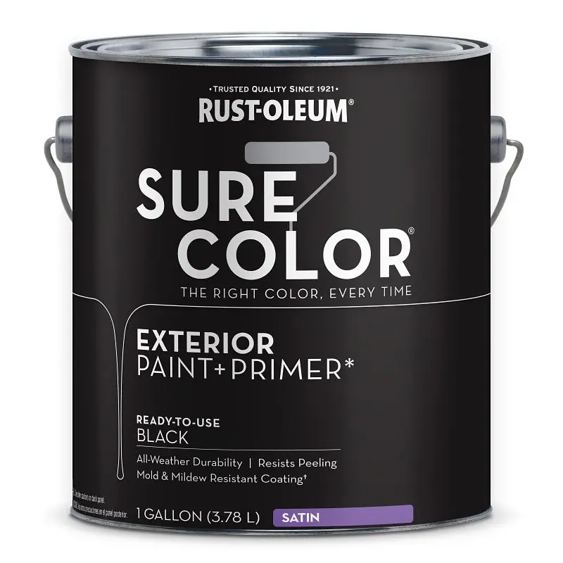 Rust-Oleum Sure Color 394677 Satin Black Exterior Paint & Primer – 1-Gallon Water-Based Formula 1