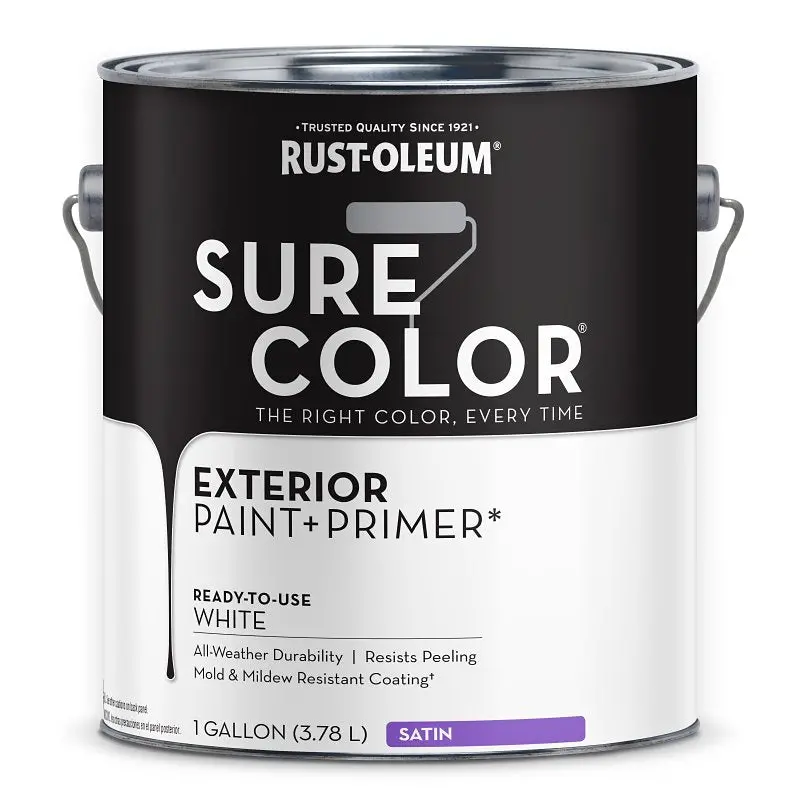 Rust-Oleum Sure Color Exterior Satin Paint & Primer In One – 1-Gallon White Formula 1