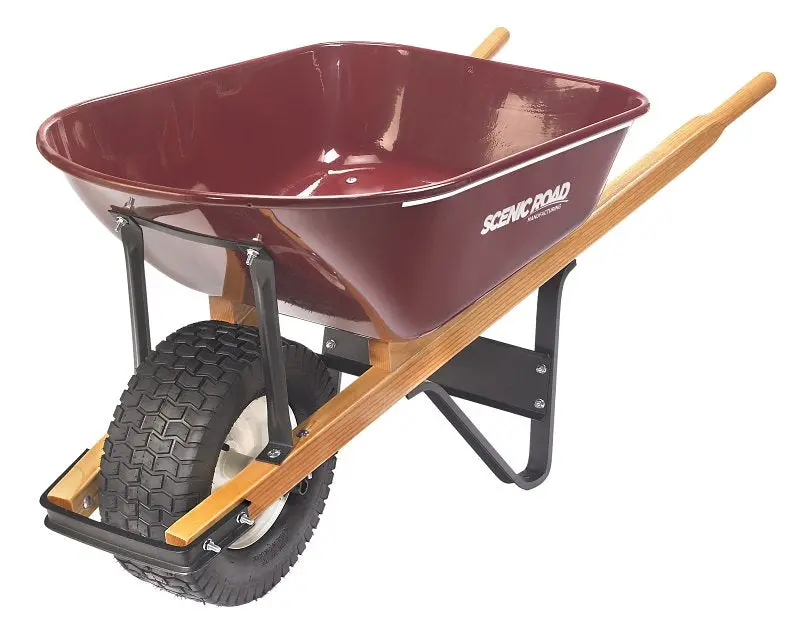Scenic Road M6-1T-Kit Wheelbarrow – 6 Cu Ft, Polyethylene/Steel Hybrid, Turf Wheel 1