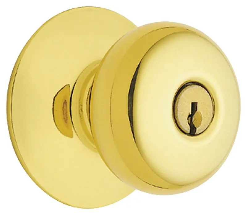 Schlage F51A Plymouth Entry Knob – Bright Brass Finish, Metal Construction, 2-3/4 In Backset 1