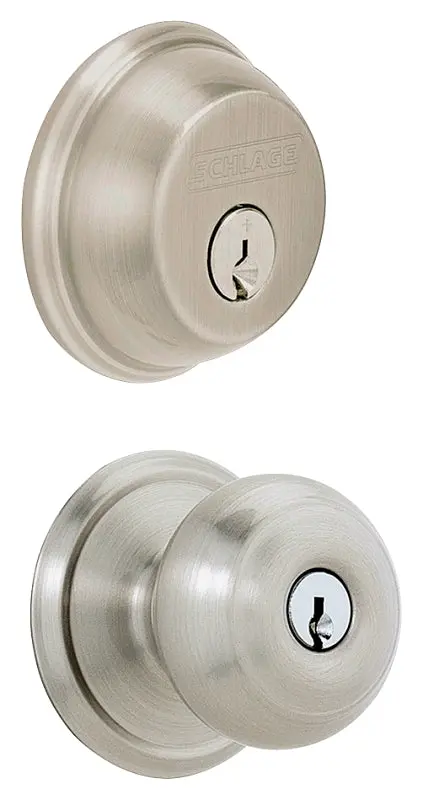 Schlage Fb50N Knob Lockset – Satin Nickel, Round Knob Design, Grade 1 Mechanical Lock, Rekeyable Core 1