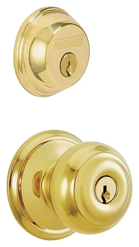 Schlage Fb50Vgeo505 Mechanical Knob Lockset – Bright Brass Finish, Grade 1 Security, Rekeyable, Round Design 1
