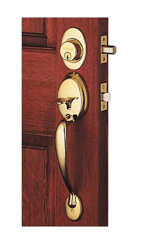 Schlage Plymouth F60Vply/Ply505 Mechanical Knob Lockset – Round Design, Bright Brass Finish 1