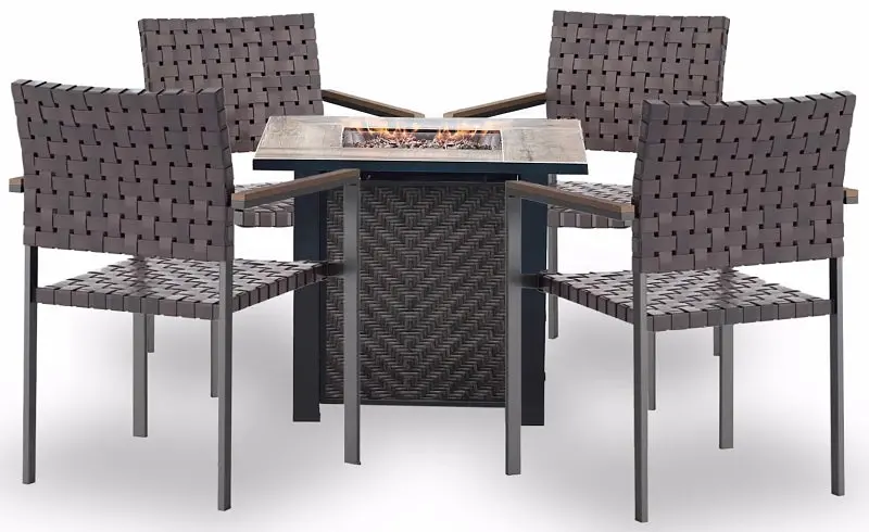 Seasonal Trends 141607 Madrid Outdoor Fire Chat Set – Ceramic Tile, Powder-Coated Steel & Wicker 1
