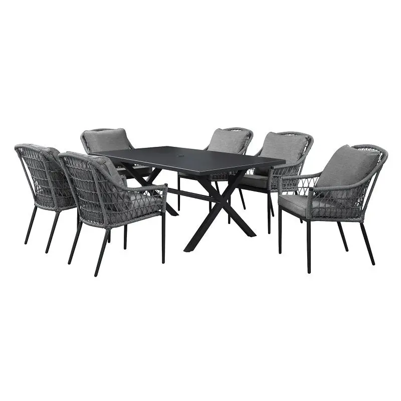 Seasonal Trends Paradise 7-Piece Dining Set – Rectangular Steel Table, Charcoal Finish, Seats Six 1