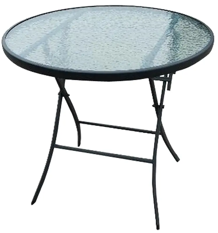Seasonal Trends Round Patio Table – 32" Diameter, Matte Black Steel Frame With Tempered Glass Top 1