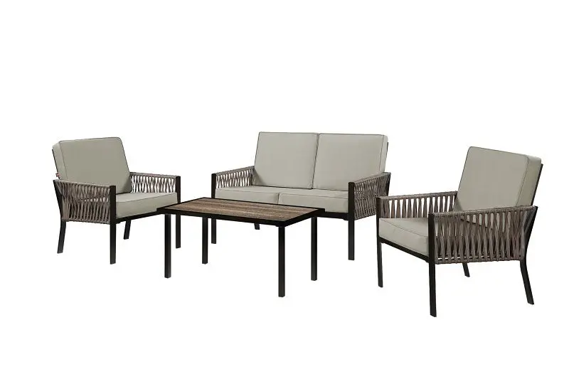 Seasonal Trends Shkvs636E Deep-Seating Outdoor Set – Powder-Coated Steel & Wicker, Brown, 4-Piece With Cushions 1