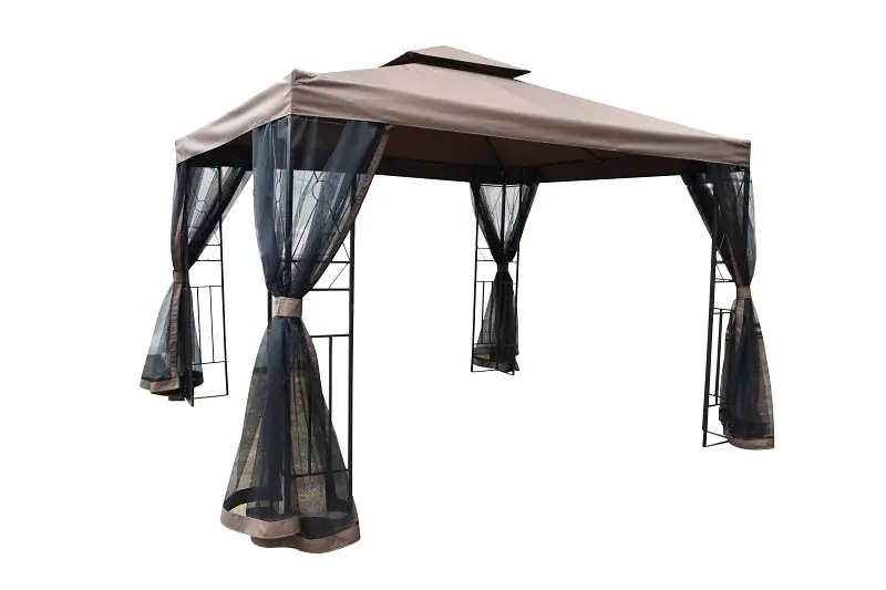 Seasonal Trends Square Gazebo With Mesh Netting – 118-Inch Exterior, Brown 1