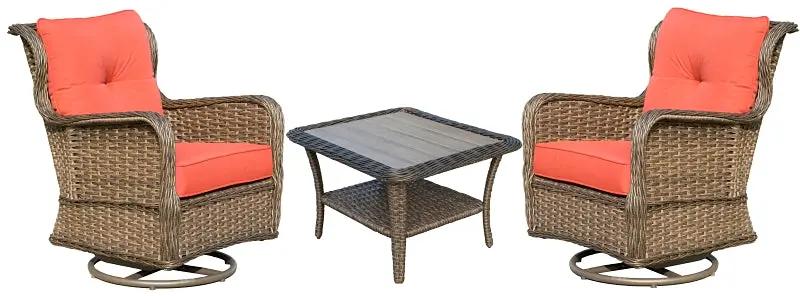 Seasonal Trends Woodbury 3-Piece Patio Set – Aluminum Frame With Pe Wicker, Orange/Red Finish 1