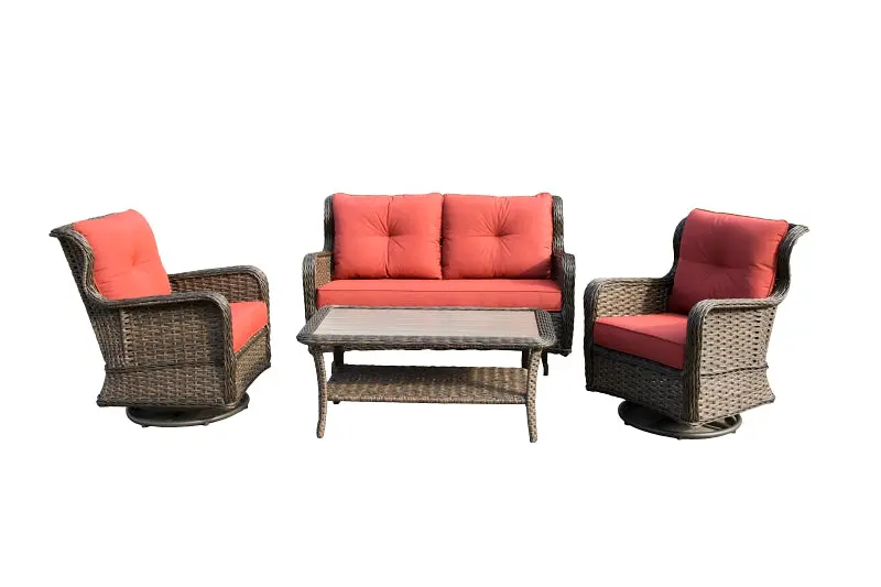 Seasonal Trends Woodbury Deep Seating Set – 4-Piece Aluminum & All-Weather Wicker Outdoor Sofa Group In Orange/Red 1