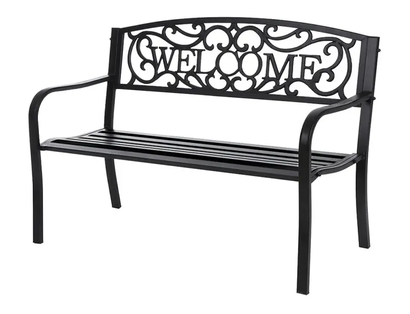 Seasonal Trends Xg-204N Steel Park Bench – Powder-Coated Frame, Classic Welcome Sign Design 1
