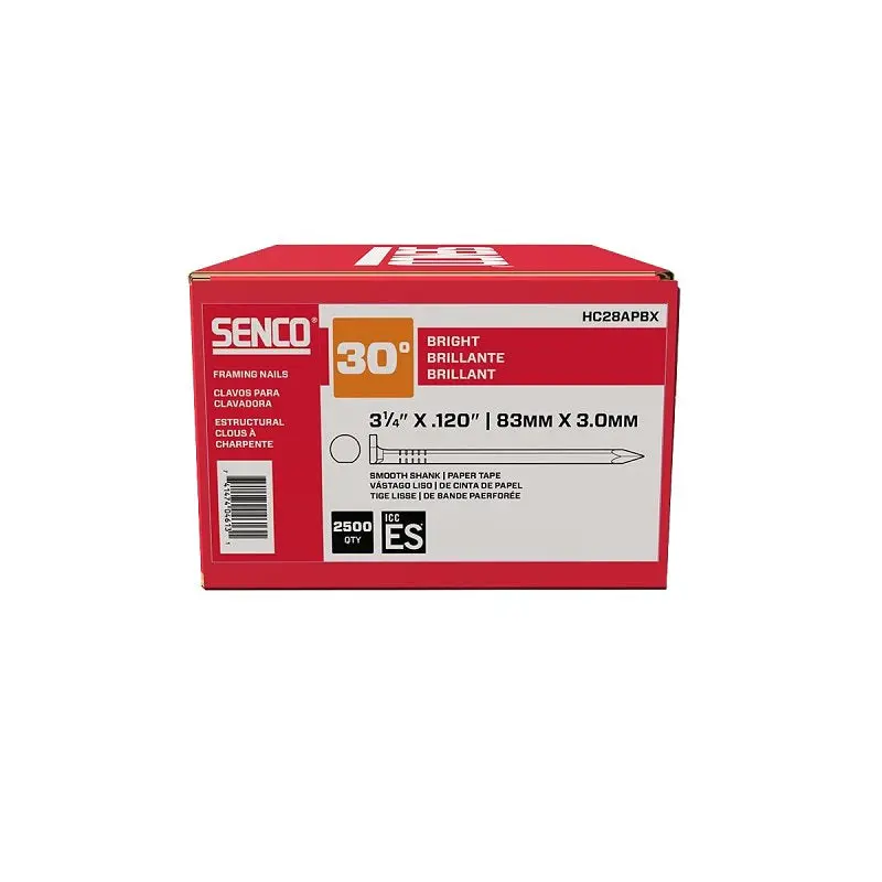 Senco Hc28Apbx Clipped-Head Paper-Tape Collated Nails – 3-1/4" Length, Bright Steel, Smooth Shank 1