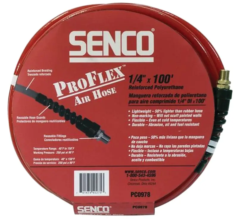 Senco Pc0978 Industrial Polyurethane Air Hose – 1/4" Od × 100 Ft, 250 Psi Rating, Mpt Fittings 1