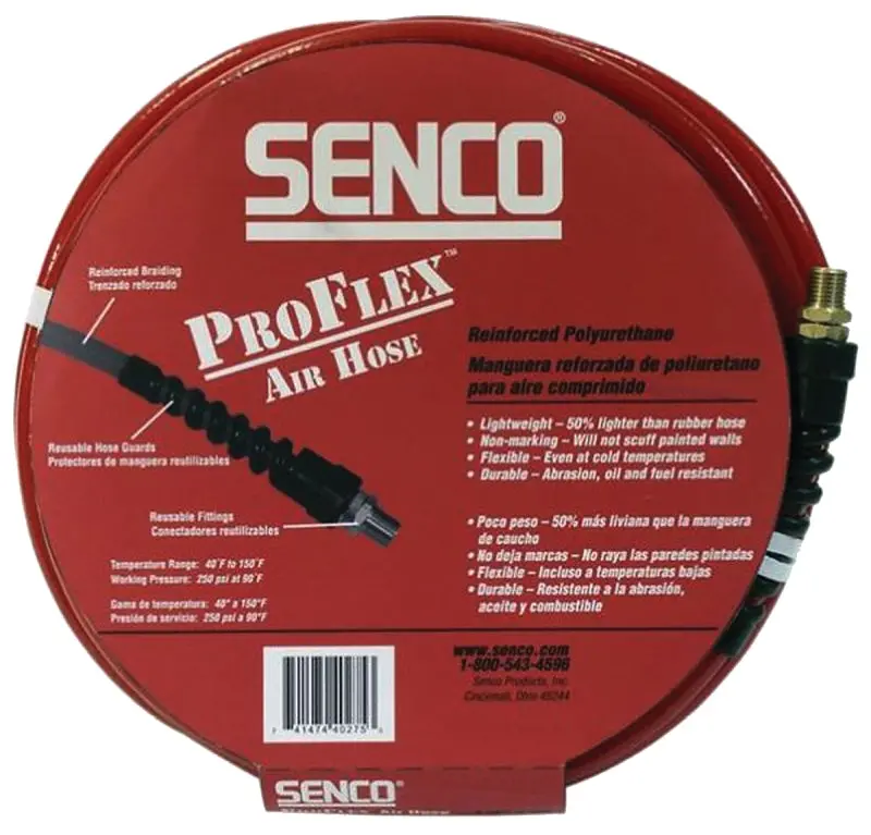 Senco Pc0979 Heavy-Duty Air Hose – 3/8" Od × 50 Ft, 250 Psi, Polyurethane Construction, Mpt Ends 1