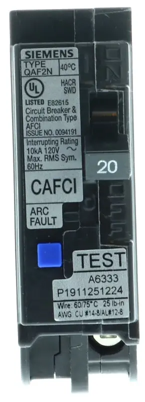 Siemens Qa120Afcn 20-Amp Afci Circuit Breaker For 120V Plug-In Panels 1