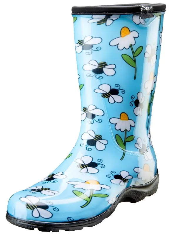 Sloggers 5020Beebl-9 Bee-Themed Rain & Garden Boots – Light Blue, Size 9, 15.5-Inch Width 1