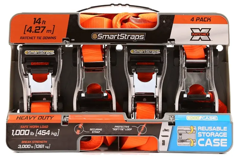 Smartstrap 349 Heavy-Duty Tie-Down Strap – 1.25-Inch × 14-Foot, 1000-Pound Capacity, Orange Polyester With S-Hooks 1