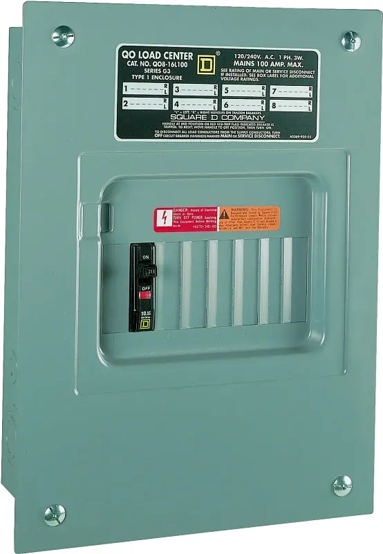 Square D Qo816L100Scp Load Center – 100A, 8-Space/16-Circuit, Main Lug, Nema 1 Gray Enclosure 1