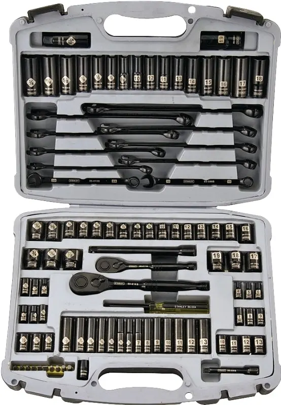 Stanley 92-839 Vanadium Steel Socket Set – Chrome-Finished, Dual Drive Sizes (1/4″ & 3/8″) 1