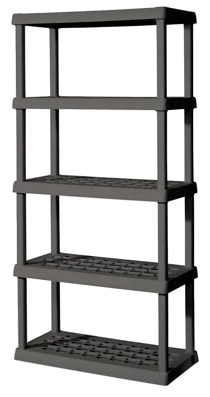 Sterilite 01553V01 Adjustable Plastic Shelving Unit – 36" Wide × 18" Deep × 75.125" Tall – 5-Tier, Gray 1