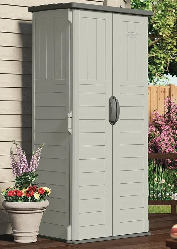 Suncast Bms1250 Resin Storage Shed – 22 Cubic Feet, Compact 2.7'×2.1'×6' Design, Stoney/Vanilla Colorway 1