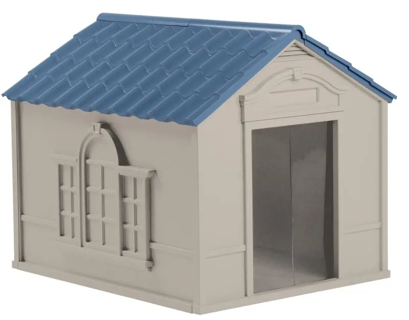Suncast Dh350 Resin Dog House – Blue/Taupe Two-Tone Finish, 38.5 In Overall Length, Insulated & Ventilated Design 1