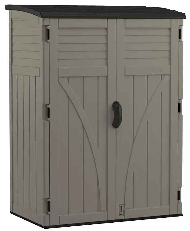 Suncast Stoney Vertical Resin Shed – 54-Cubic-Foot Storage, Compact 4'5" × 2'8.5" Footprint 1